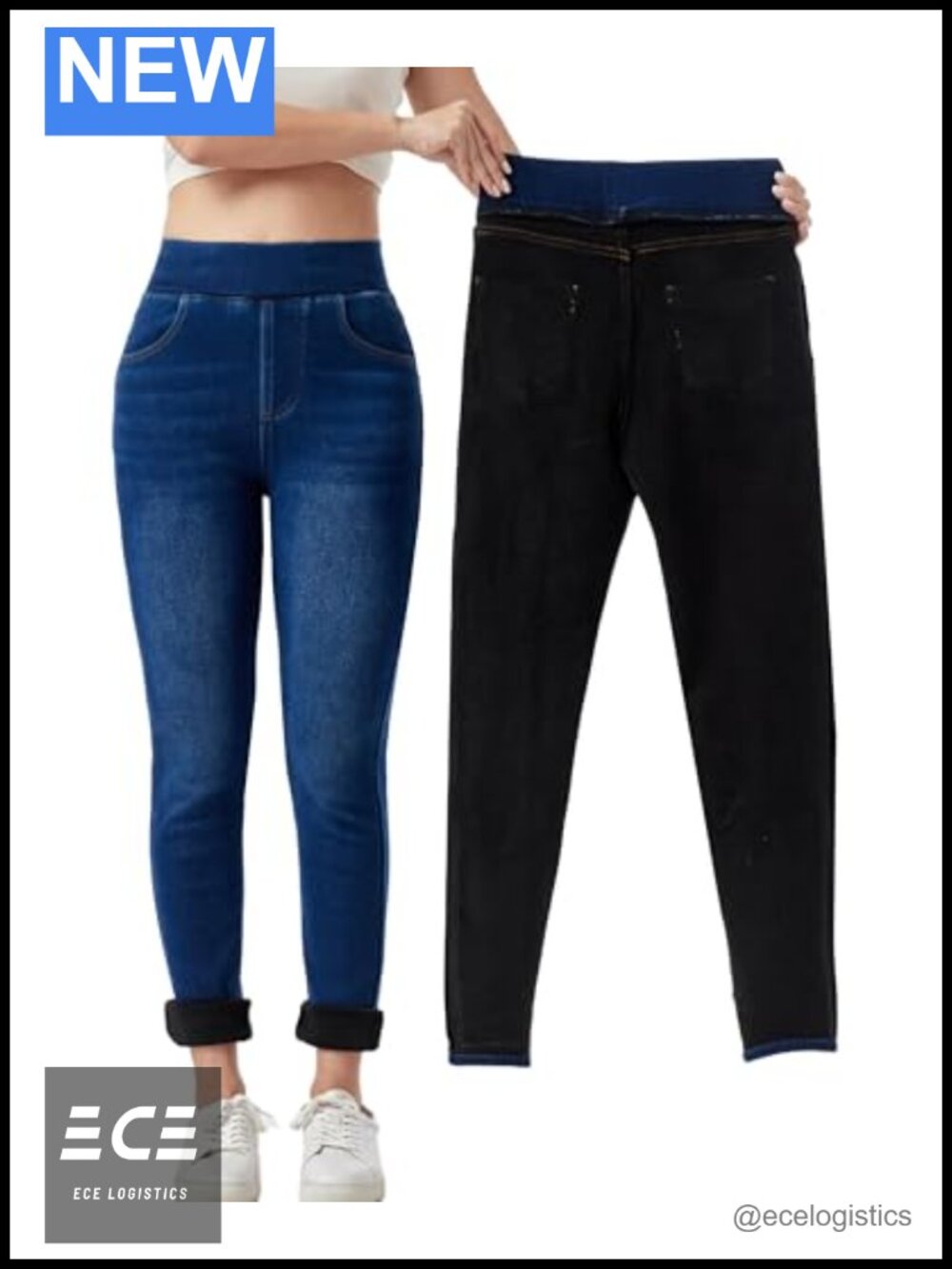 Fleece Lined Thermal Jeggings Tummy Control High Waisted Pull On Skinny Jeans